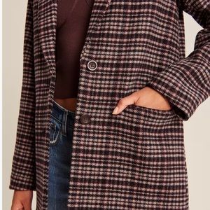 *NWT* Abercrombie Heavyweight Wool-Blend Blazer Coat in Brown Plaid, Size XLP